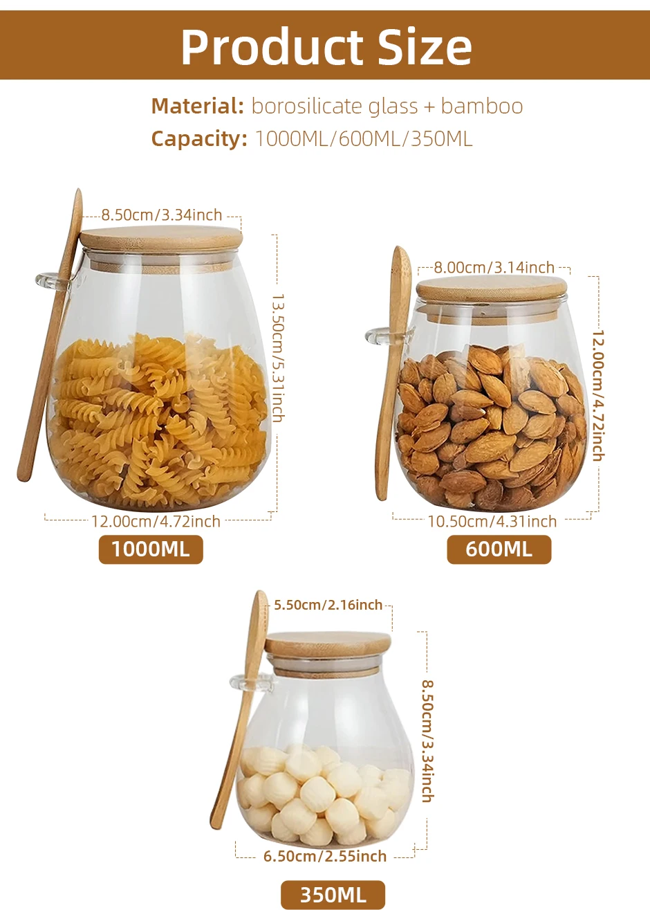 34oz Glass Spice Jar with Lid  Spoon - Clear Food Storage Container for Sugar Tea Coffee