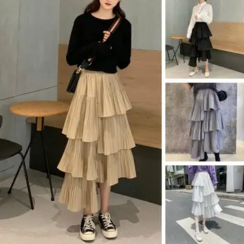 여성 비대칭 플리츠 케이크 스커트 하이 웨이스트 레이어드 프릴 헴 불규칙한 솔리드 컬러 스커트, 2023 패션
