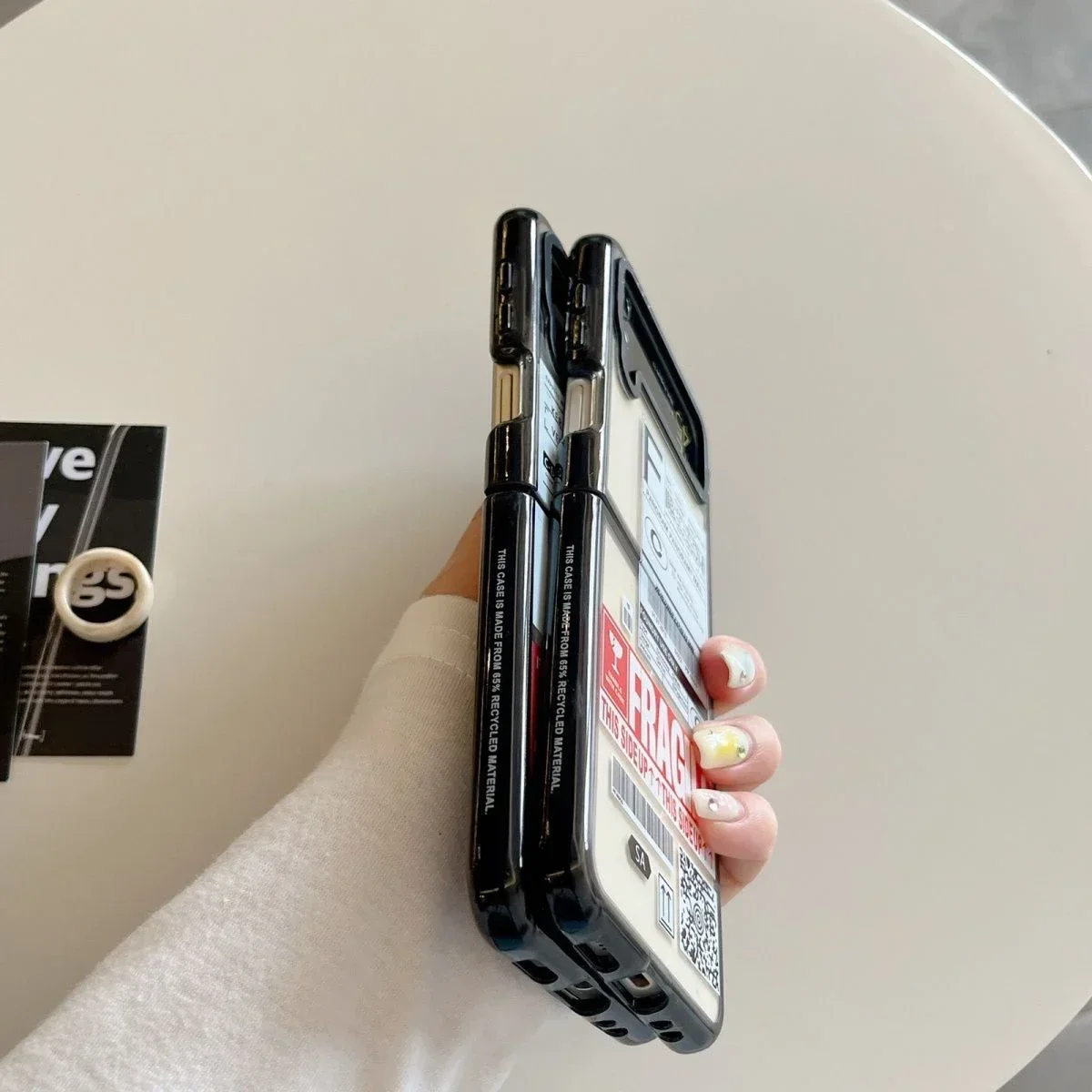 Black Border Acrylic Label Phone Case for Samsung Galaxy Z Flip 5 4 3 Back Cover for ZFlip3 ZFlip4 ZFlip5 Hard Case Shell