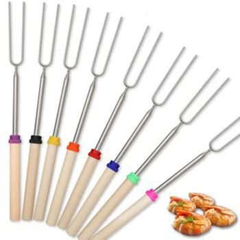 8Pcs Telescoping Barbecue Fork Stainless Steel Double Metal Skewers Roasting Stick Smores Skewer for Hot Dog BBQ Picnic Camping 1