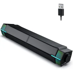 Wireless Sound Bar with Superb Stereo Sound and LED Lighting - Speaker (Black)