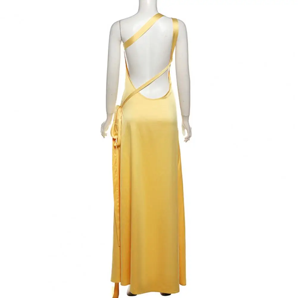 

Evening Dress Elegant One Shoulder Lace-up Maxi Dress for Women Solid Color Prom Evening Gown with Backless Design for Cocktail