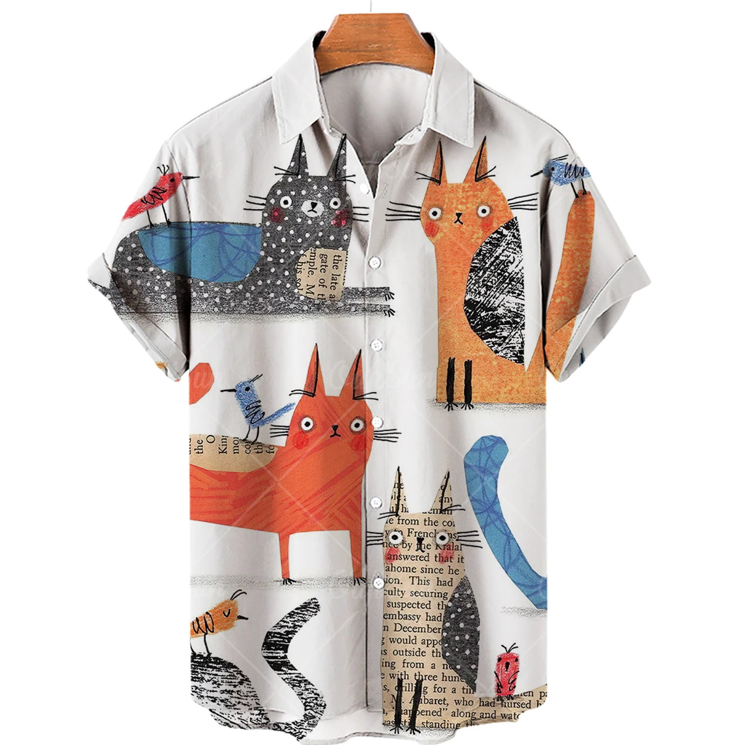 Mengen Hawaiian Shirt Cat Print Abstract Pattern Short Sleeve Loose Oversized Shirts Men and Women Summer Beach Casual Shirt Tops, Men's, Size: XL