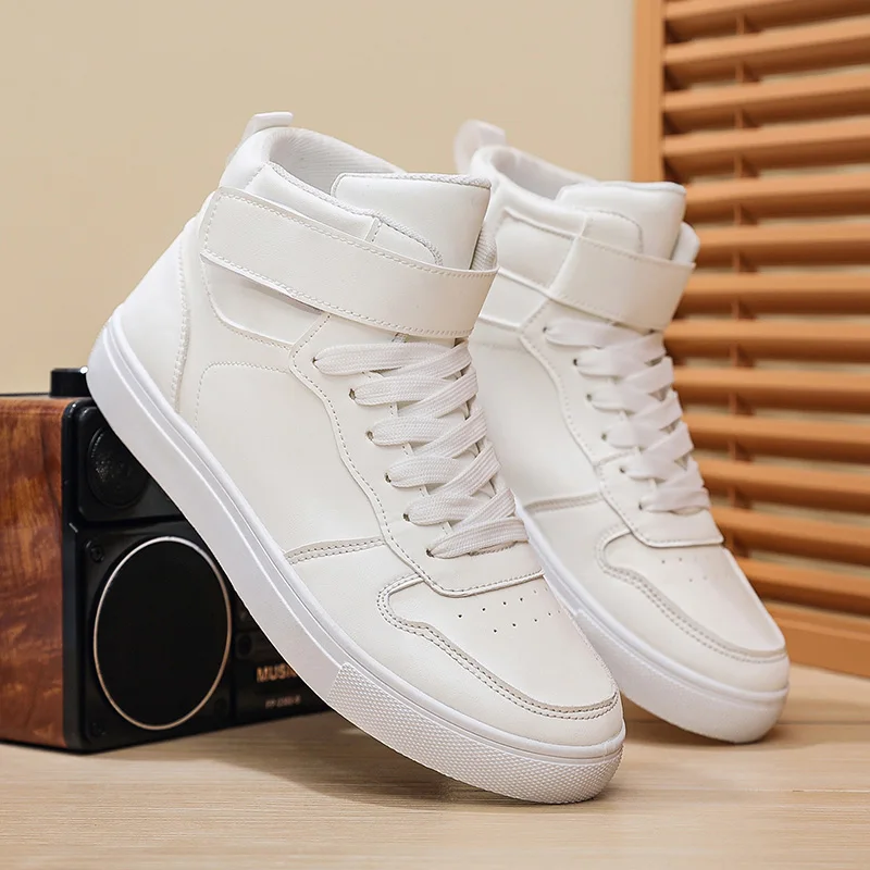 White Vulcanized Sneakers Men's Flat Comfortable Shoes Lace up Zapatillas Hombre Autumn Spring High Top Sneakers Plus Size 39-48 5