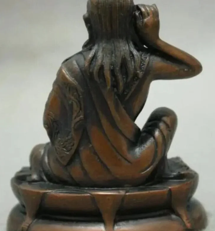YM 304 8CM Old Tibet Buddhist Bronze Milarepa Arhat Buddha Ride Deer Head Statue 4