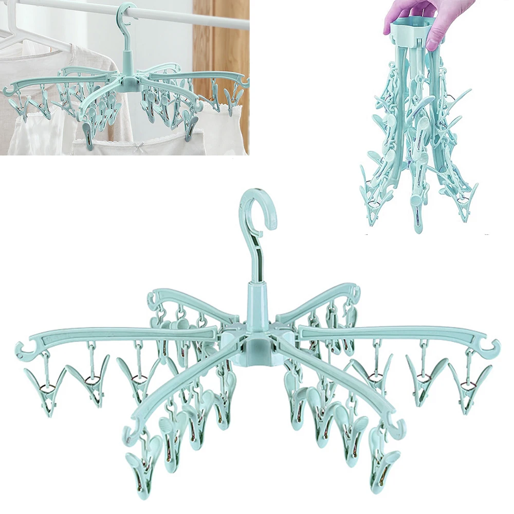 Foldable PP Plastic Sock Drying Rack with 24 Clips for Home Laundry