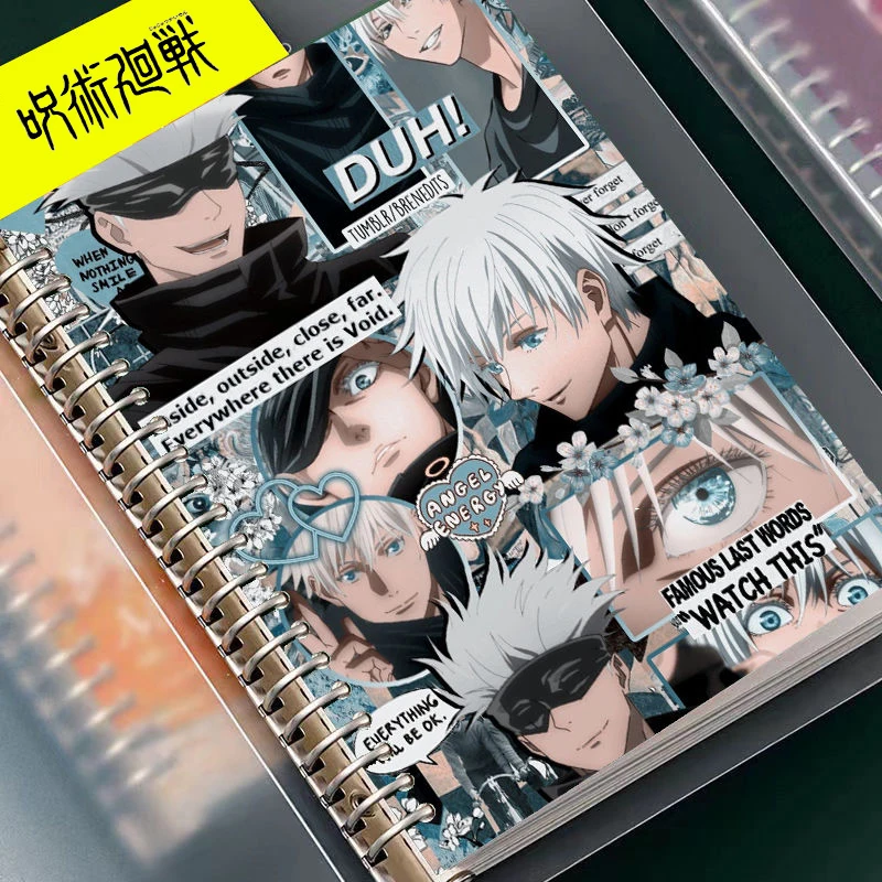 

Anime Jujutsu Kaisen Notebook Gel Pen Set Satoru Gojo Cartoon Notepad Metal Binder 120 Pages Inner Core Replaceable Stationery