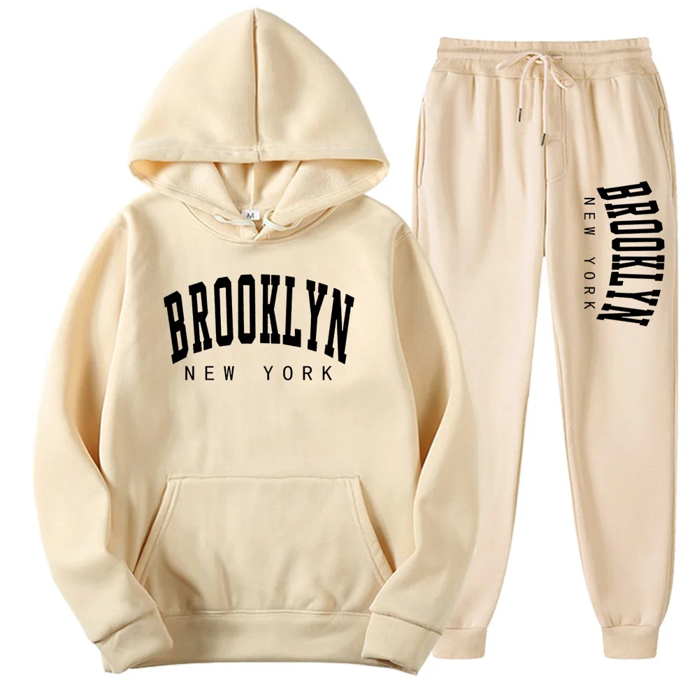 BROOKLYN NEW YORK Autumn Winter Men Women Hooded Sweatshirt Suit Pure Cotton Couple Jogging Sweatshirts Oversized Streetwear 4