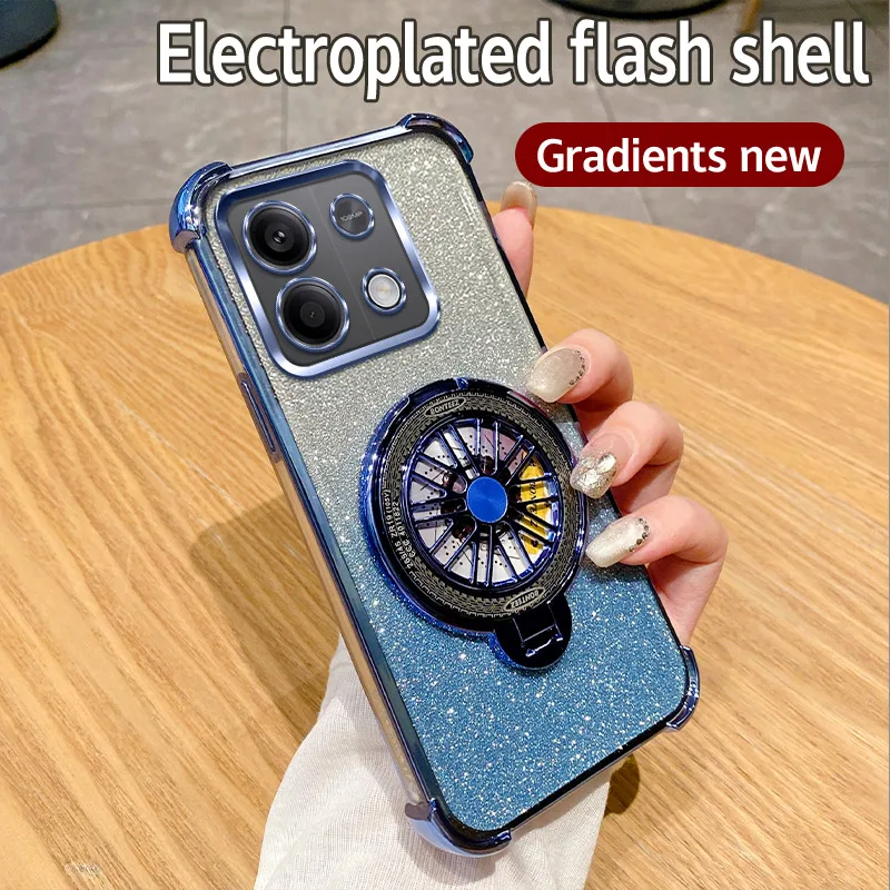 6D Plating Shockproof Gyro Holder Ring Glitter Phone Case