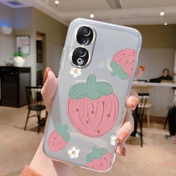 Coque Transparent Shockproof Douce TPU Peinte avec Fleurs Stylées pour Honor 90 avec Design de Dessin Animé