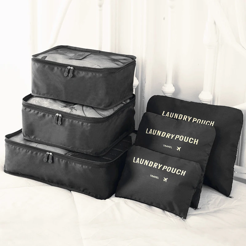 6-Piece Portable Travel Packing Organizers Set for Women: Luggage, Clothes, and Shoes Bags