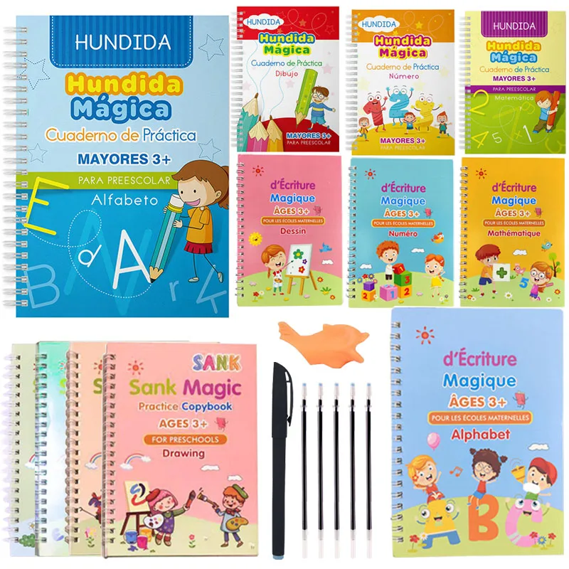 

Spanish Copybook SANK Reusable Learning Math English 3D Calligraphy Book Drawing Numbers 0-100 Education for Kid Letter Toy Gift