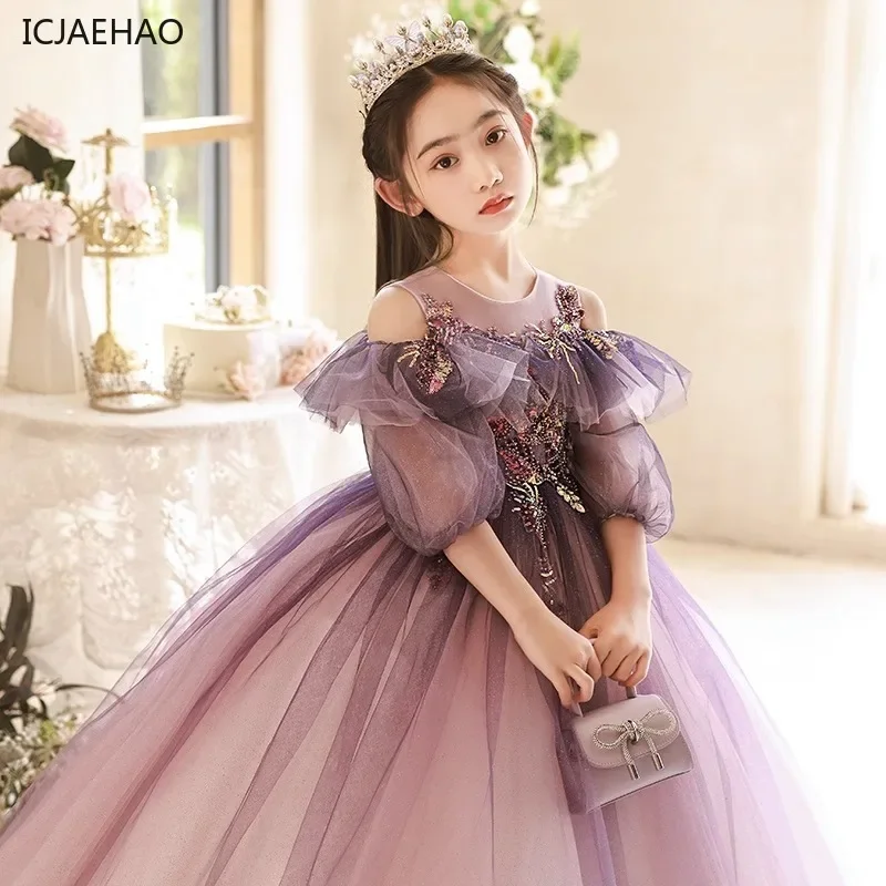 Tulle Dress Girls Purple Formal Dress Mia Belle Girls Belted Tutu