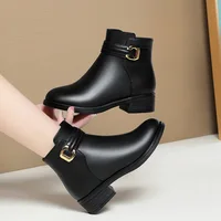 Anti-slip Soft bottom Keep WarmWomen Leather Pu Ankle Waterproof Rubber Walking Shoes Girls Fashion Ladies Winter Short Boots - Image 4