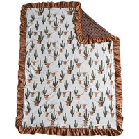 Wholesale Kid Children Baby Girls Boy Western Cow Cactus Bedding Fleece Toddler Blanket Breathable Camping Flannel Thin Quilt 2