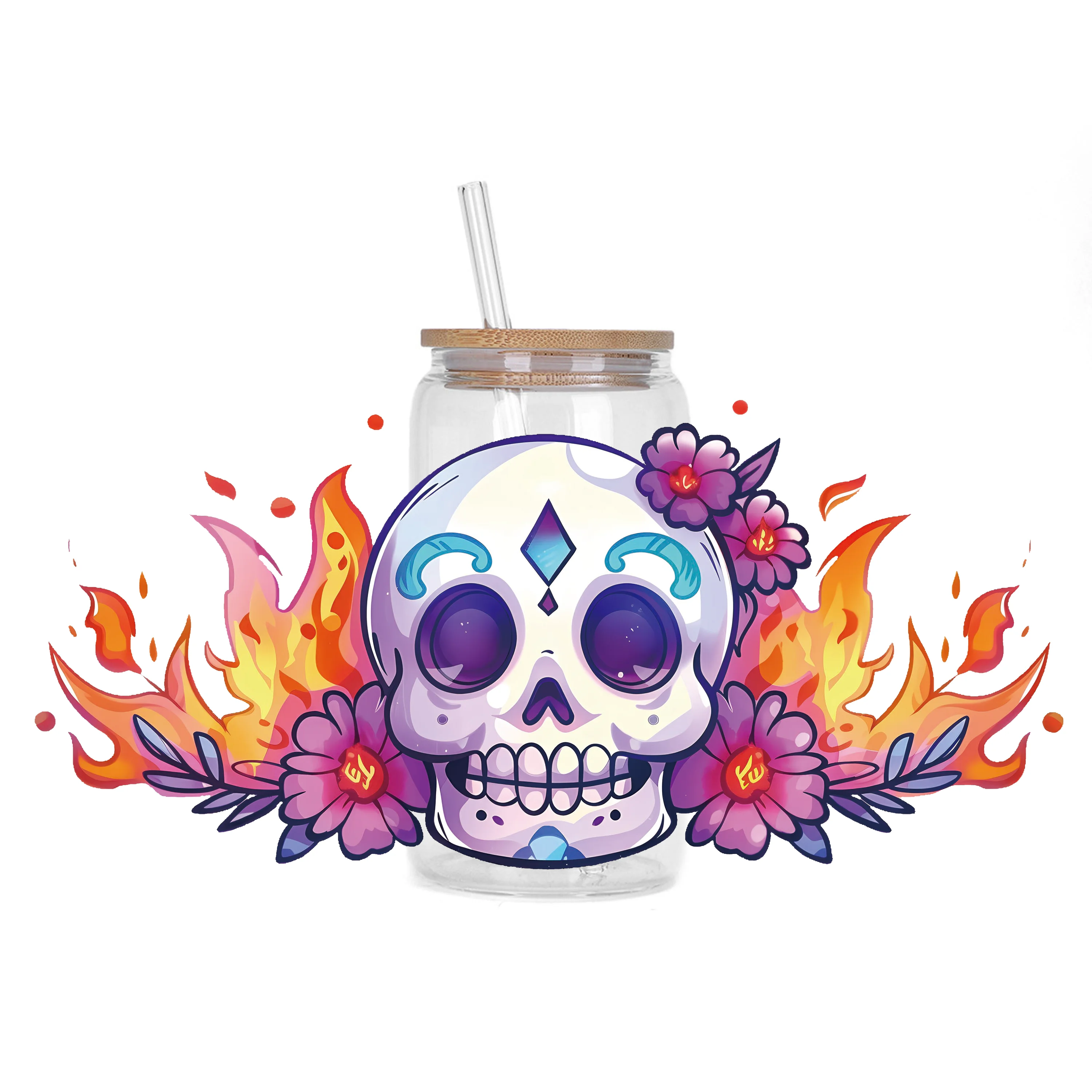 Skull series waterproof DIY Decals 3D transfers uvdtf crystal stickers 16oz uv dtf cup wraps for Libbey Glasses