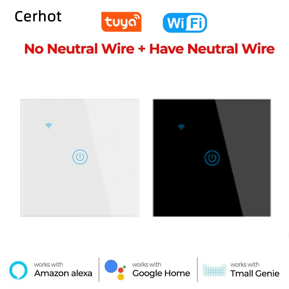 Tuya Smart Wifi Touch Wall Light Switch sem Fio Neutro Necessário Smart Home Life Gang Suporte Alexa Google Voice