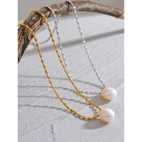 Yhpup Tarnish Free Natural Pearl Beads Chic Exquisite Necklace Thin Chain Stainless Steel Minimalist Charm Collar Jewelry Women - Image 2