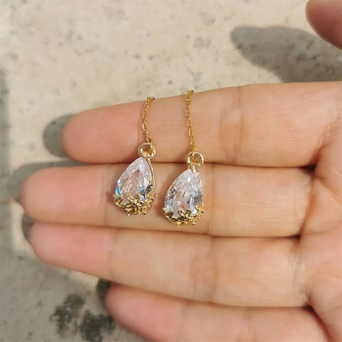 Stainless Steel Colorful Zircon Water Drop Long Chain Earrings for Women Girls Linear Crystal Threader Earrings Jewelry drop earrings long earrings crystal earrings