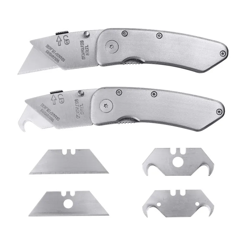 Folding Aluminum Alloy Utility Knife Pocket Portable Quick Change Blades Box Cutter with Belt Clip Warehouse Carpet Knife