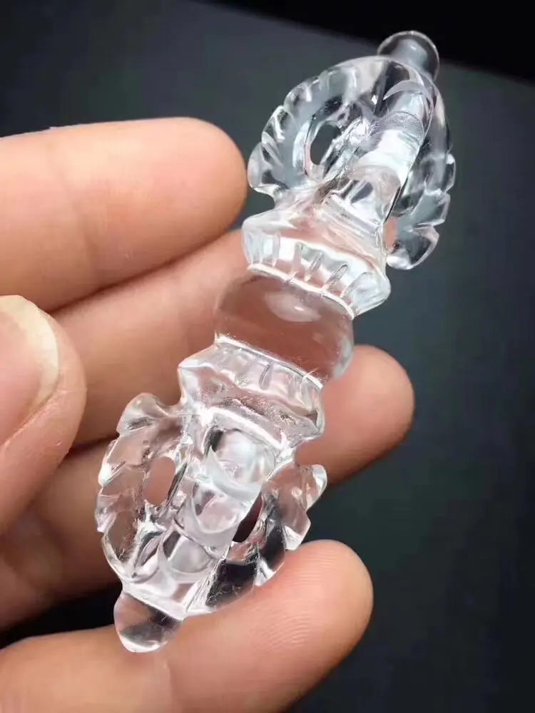 Natural Clear Crystal Quartz Rock Stone Carved Vajra Dorje Phurpa Dagger Pendant 5