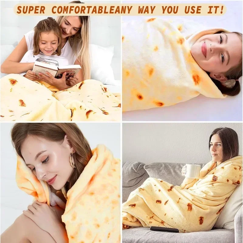 Mexican burrito blanket, 150 cm, sofa flannel blanket, creative tortilla blanket, suitable for family, office nap and travel, 3