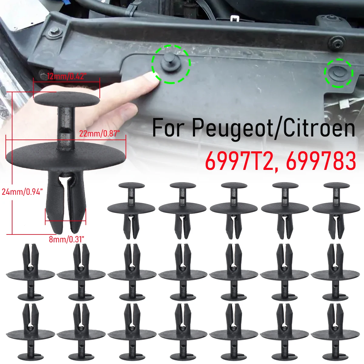 Car Bumper Hood Fender Clips Wheel Arch 6997T2 699783 For Peugeot 206
