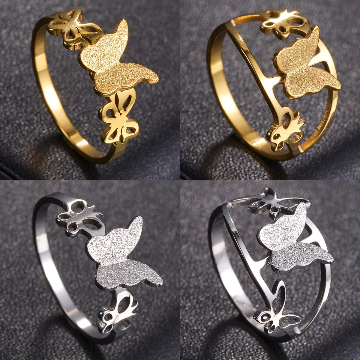 Butterfly Ring for Women Christmas Gold Silver Stainless Steel Charm Bride Wedding Fine Jewelry Gift
