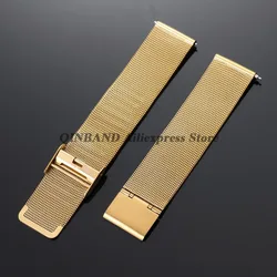 Elegant Milanese Stainless Steel Watchband in Silver, Black, and Rose Gold - 22mm (Gold)