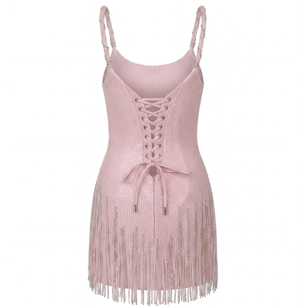 Beaded Fringe Bodycon Mini Prom Dress Scoop Neck Evening Dress Spaghetti Strap Short Women's formal evening gowns Customized 6