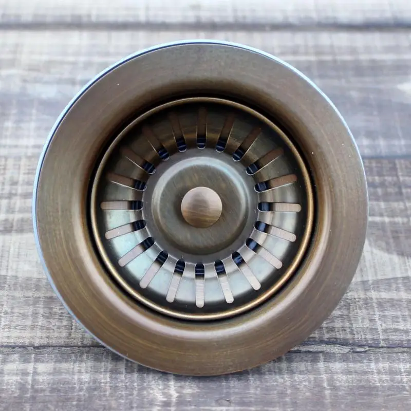 

Stainless Steel Brass-colored Kitchen Sink, Filter Net Drainer 114mm Antique Color