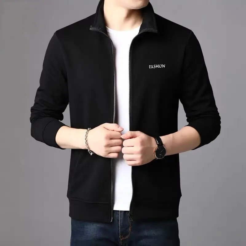 Spring KPOP Fashion Style Harajuku Slim Fit Tops Loose Casual All Match Sweatshirt Stand Collar Zipper Jacket Pockets Outerwear