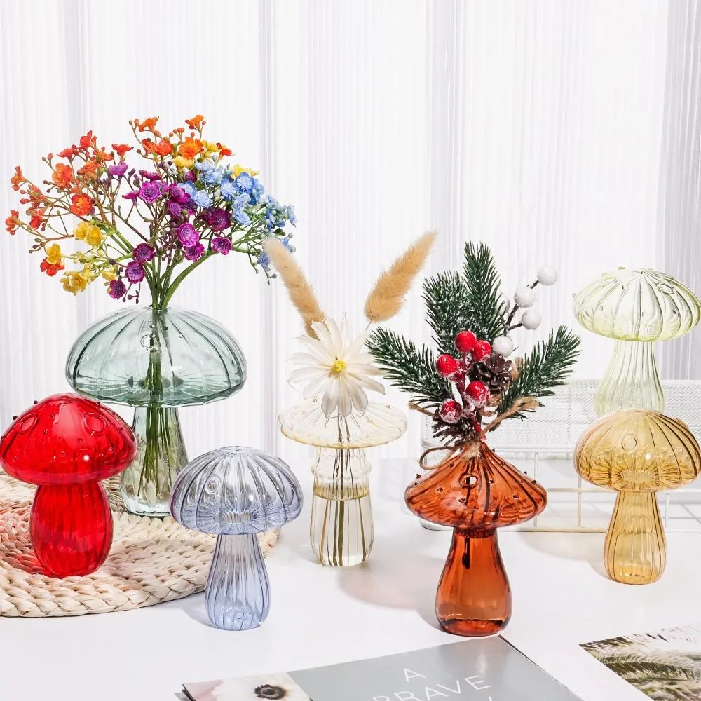 Transparent Glass Mushroom Shaped Vase for Home Decor
