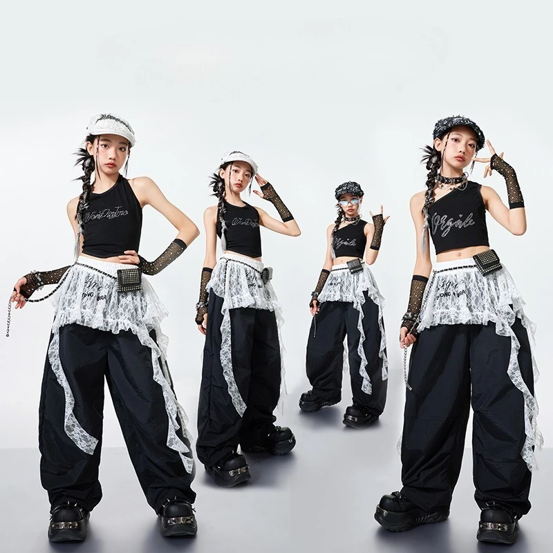 Girls Kpop Jazz Dance Clothing Hip Hop Performance Suit Summer