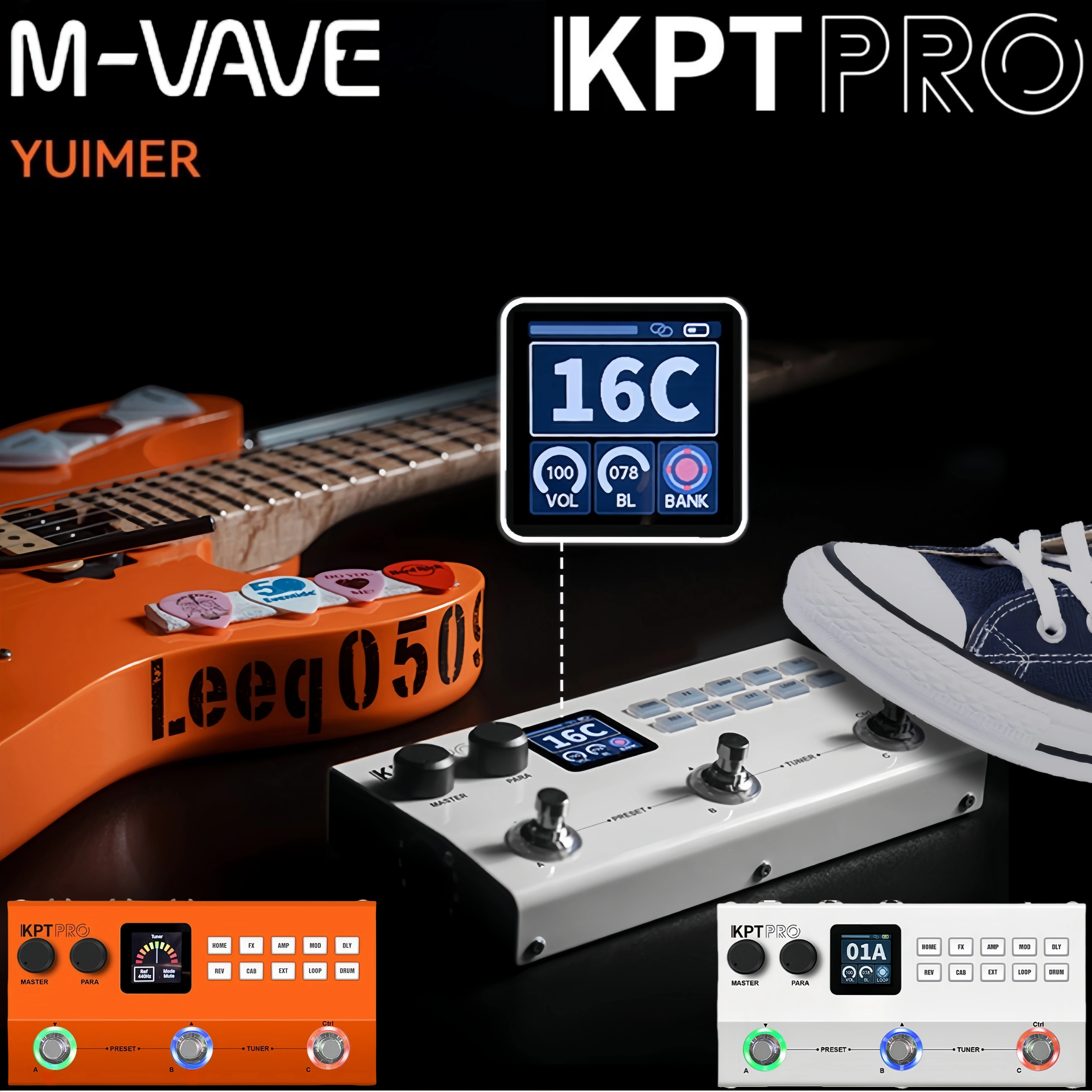 YUIMER KPT PRO Guitar Processor with 3 RGB Footswitches - 8H