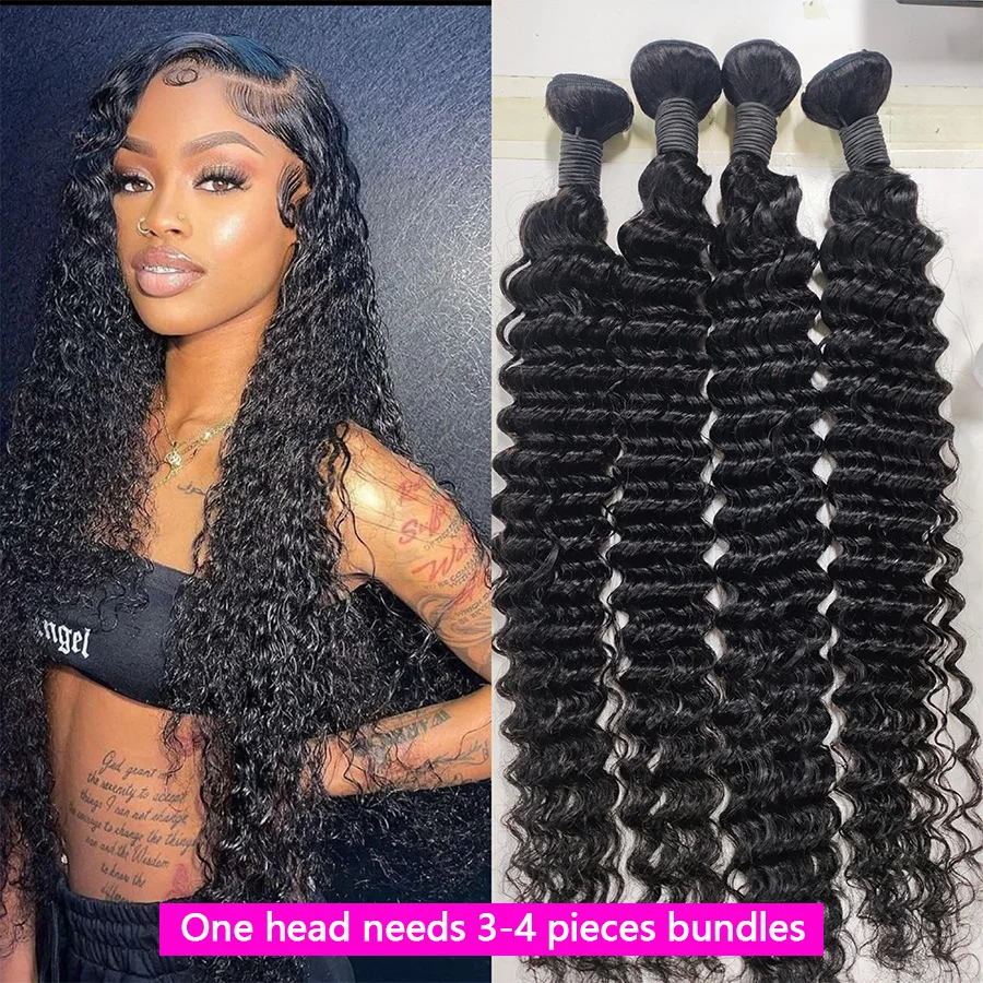 Deep Wave Human Hair Bundles For Women Brazilian Weaving 26 28 30 32Inch Virgin Hair Extensions Deep Wave Hair Bundles 1/3/4 Pcs 6