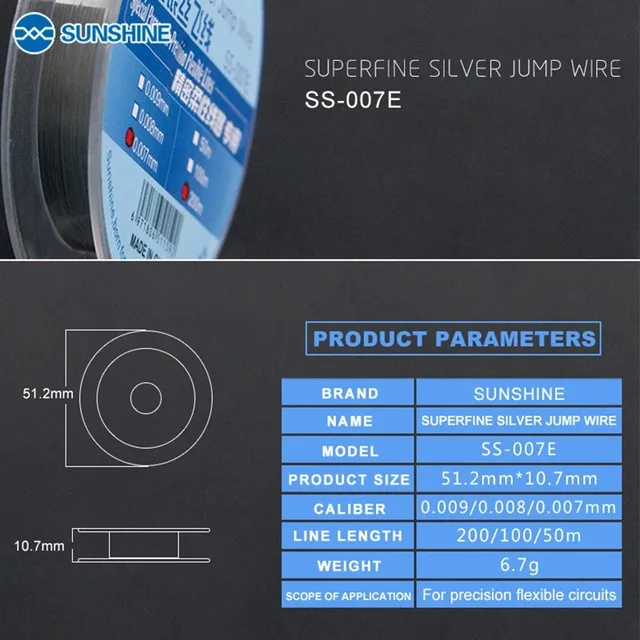 سلك جمبر فضة دقيق SUNSHINE SS-007E (سمك 0.007mm) – لإصلاح مسارات البصمة والفلاتات المقطوعة 4
