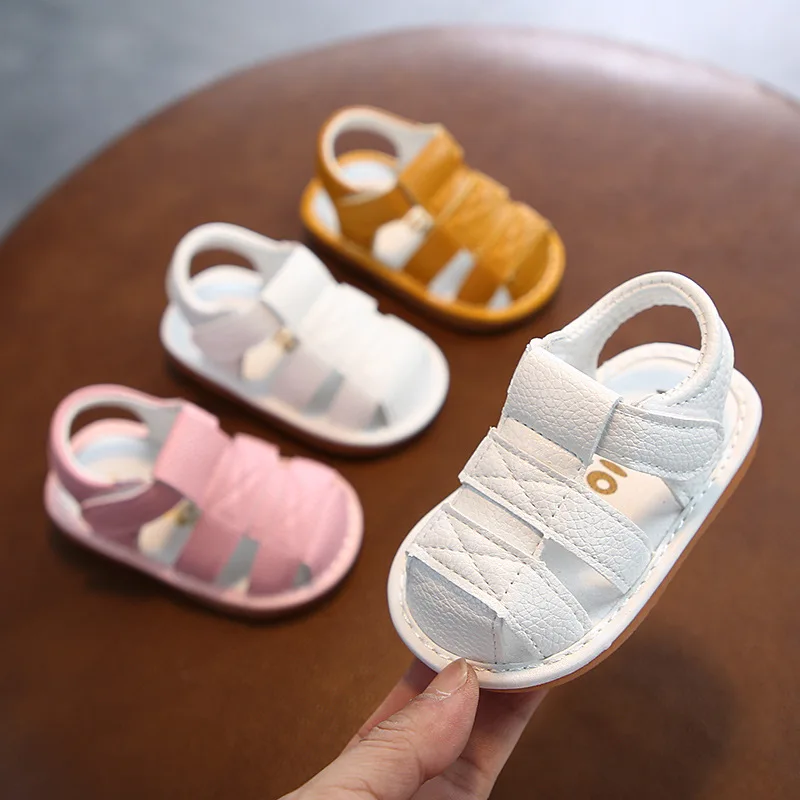 

Baby Shoes Summer Baby Boy Girl Shoes Toddler Flats Sandals Closed Toe Anti-Slip Walk with Sound Crib First Walker Shoes CSH1524