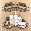 1PC Non-Perforated Metal Triangle Storage Rack Wall Mounted for Bathroom Toilet Shower Area Washbasin Organization 5
