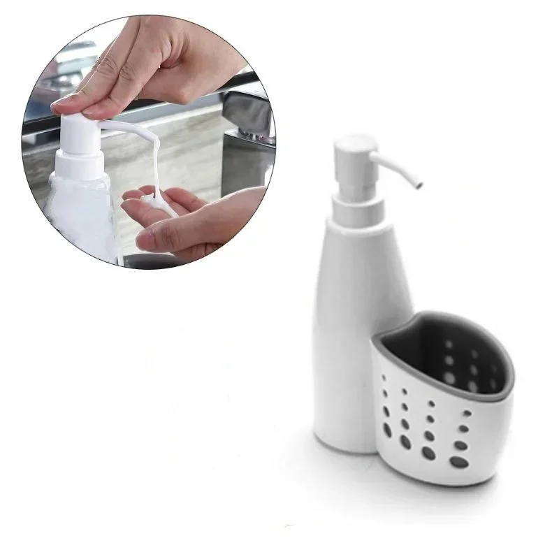 Two-in-one Soap Dispenser Sundries Storage Box Multi-function Liquid Detergent Container Sponge Drain Rack Household Tools