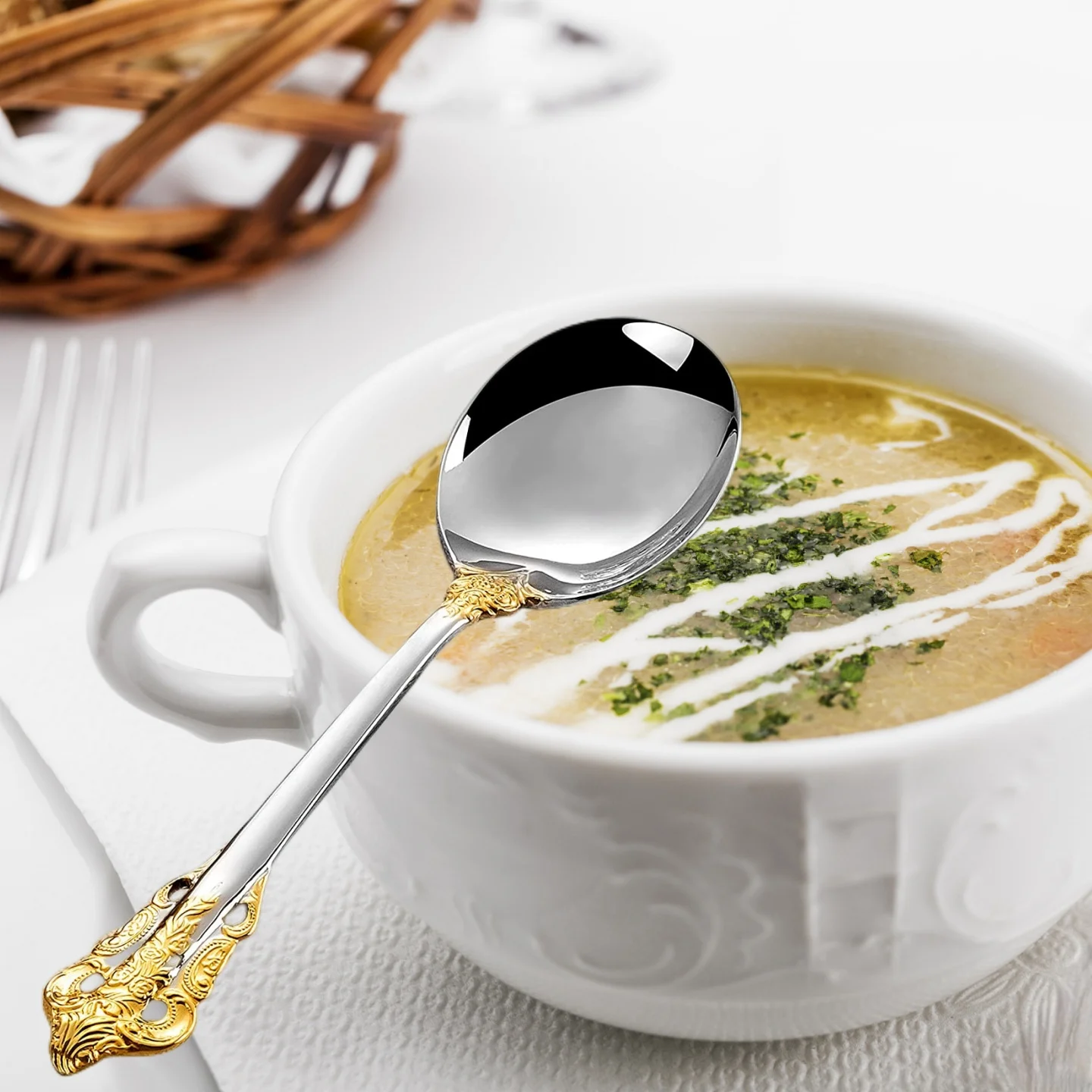 7" Stainless Steel Round Spoon Set for Cereal Ice Cream Oat Dessert Soup porcelain spoon,stainless steel spoon,soup spoon