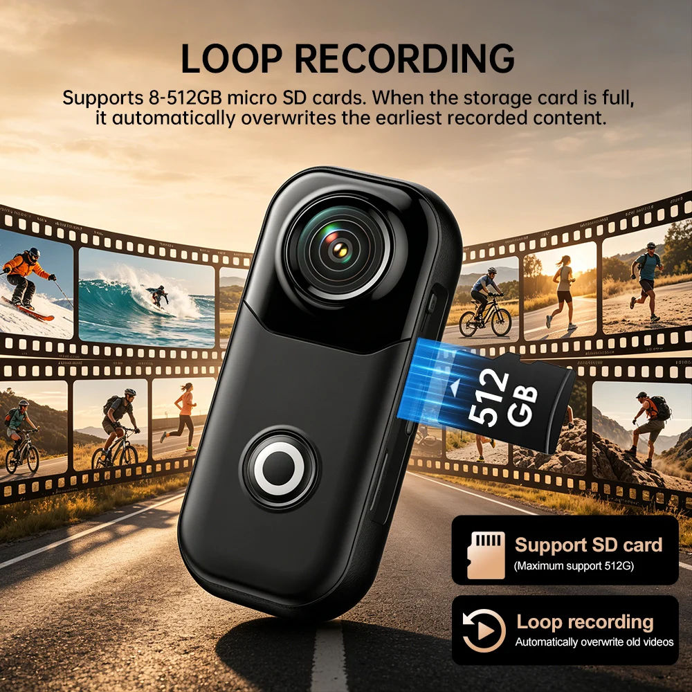 4K WiFi 1080P 마그네틱 미니 액션 카메라 포켓 비디오 브이로그 캠 헬멧..