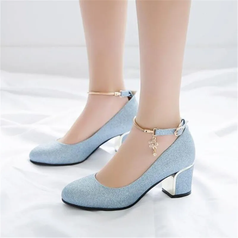 Fashion Sequin Girls Leather Shoes Woman Dress High Heel Shoes Ladies Buckle Heel Pumps Party Wedding Shoes Size 32-43 girls shoes14cm 11cm extreme high heels ladies platform shoes waterproof white party sexy stiletto heels women s wedding shoe