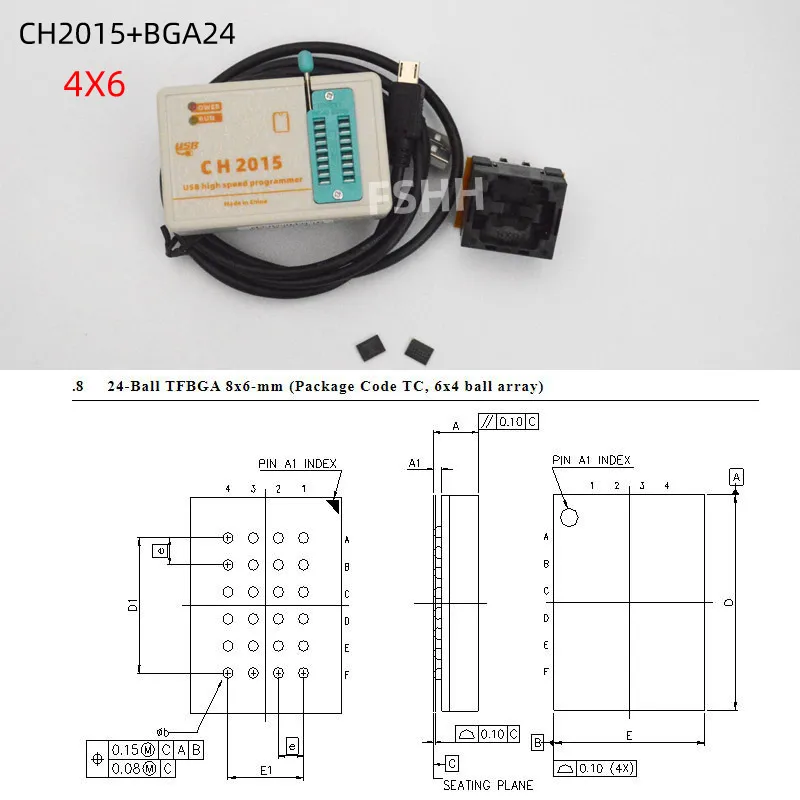SPI ÷ USB α׷ CH2015 + TFBGA24 to DIP8  BGA24 6X8MM, ÷ 25Q64/25Q128 eeprom/AVR/ ÷ α׷ 