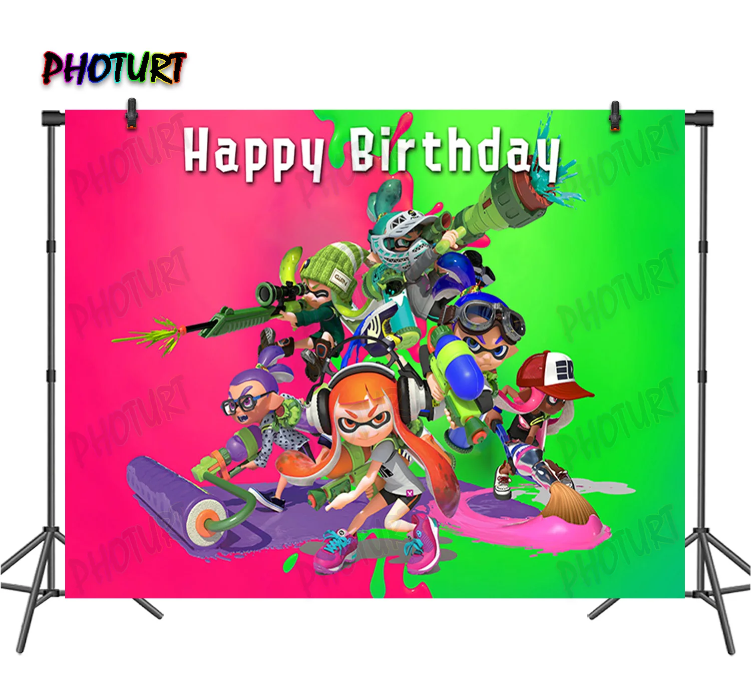Foturt Splatoon Pano de Fundo Crianças Festa de Aniversário Fotografia Fundos de Pulverização Colorida Estúdio Foto Decoração Adereços
