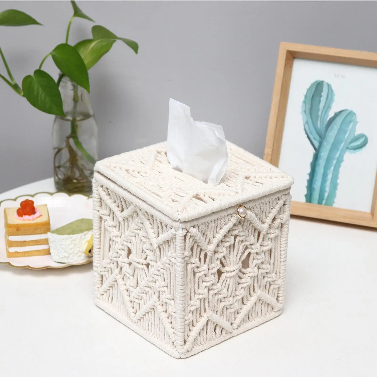 Hand Knitted Cotton Tissue Box Cover Decorative Tissue Holder Napkins Box for Living Room Home Decoration 3