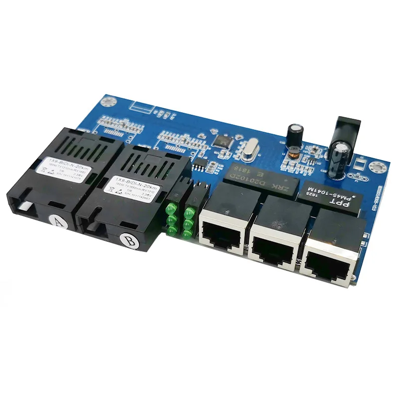 

Ethernet Fiber Optical Media Converter Single Mode 3 RJ45 and 2 SC Fiber 20KM Port Without Power Supply