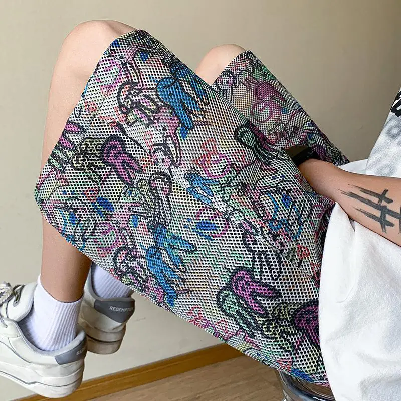 2024 New Summer American Retro Oversized Hip Hop Loose Casual Men's Wear Handsome Print Graffiti Pockets Chic Folds Y2K Pants