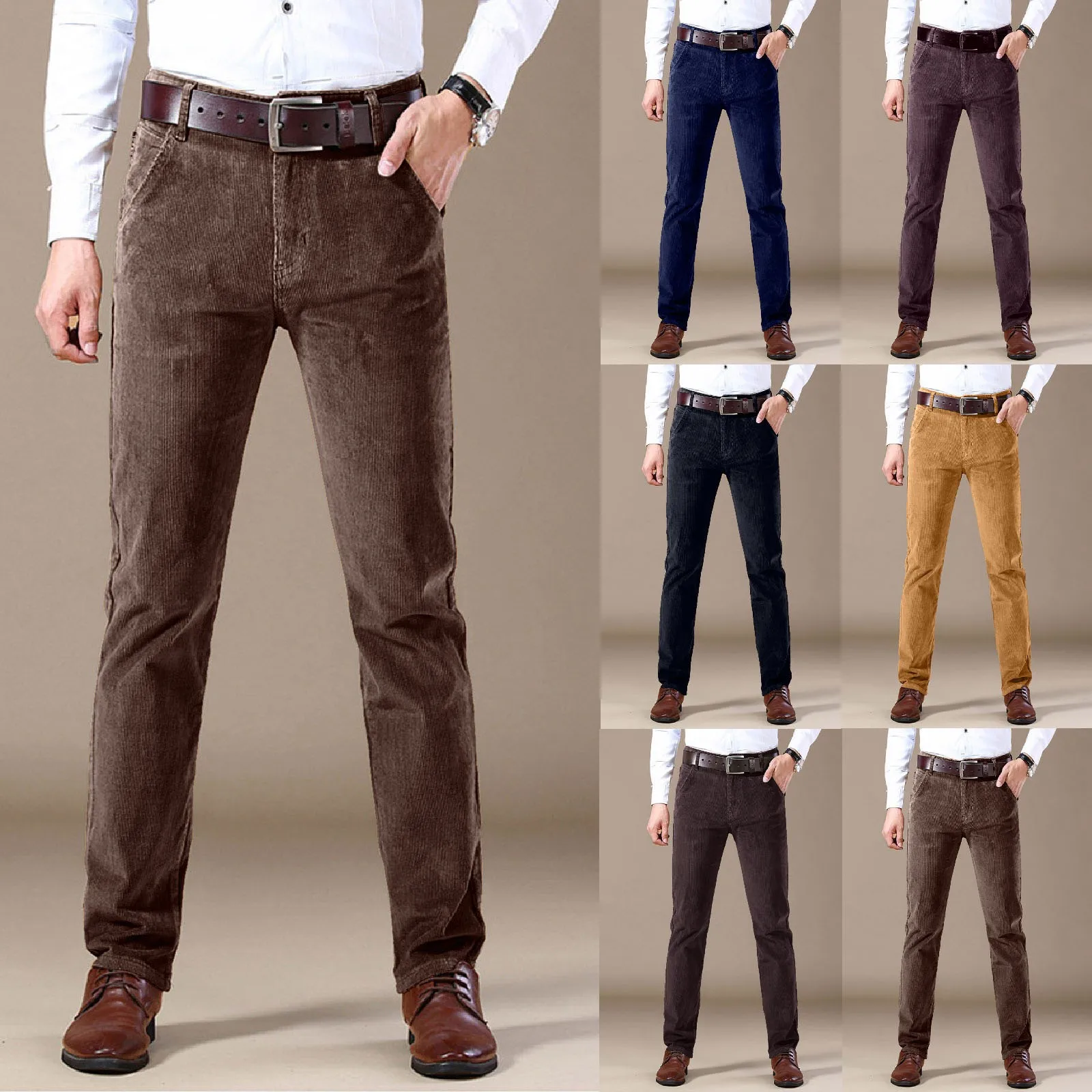 Pants Men Vintage winter Corduroy Slim Casual Dress Suit Fashion Business Brand Plus Size