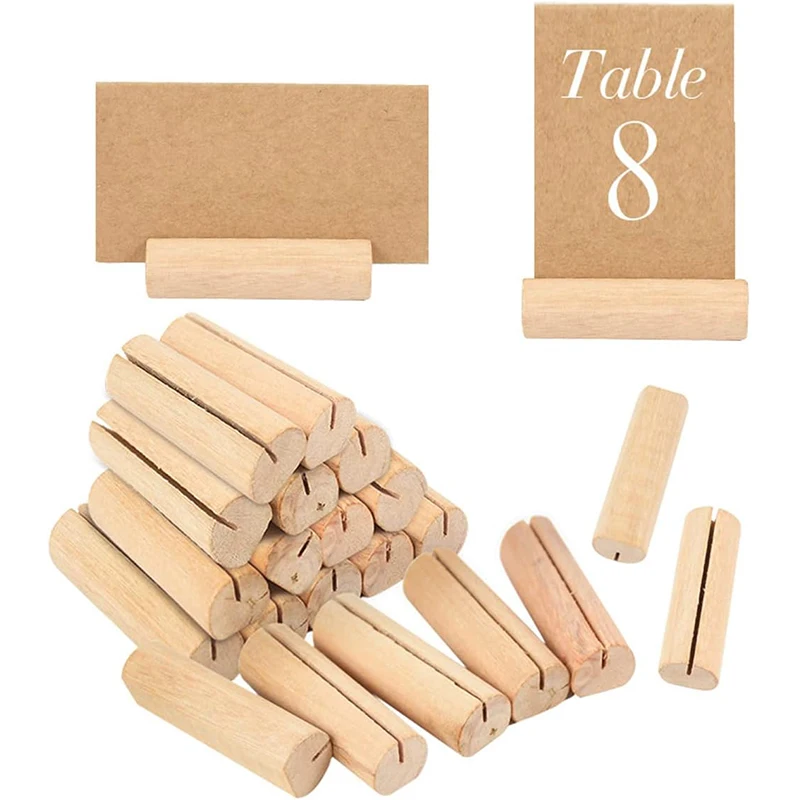 10/20Pcs Wooden Place Card Holder Postcard Business Cards Holder for Wedding Birthday Party Table Number Name Standup Signs Base